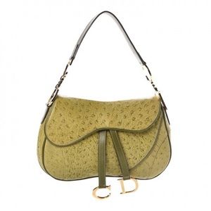 SOLD Christian Dior Ostrich Double Saddle Bag Green